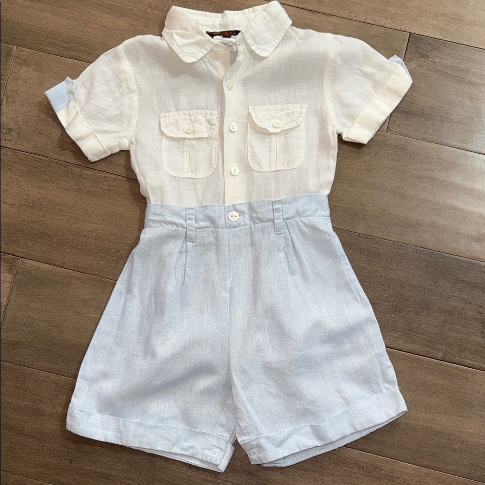 Leon Baby Blue & White Boy’s Cotton Romper SZ 2T